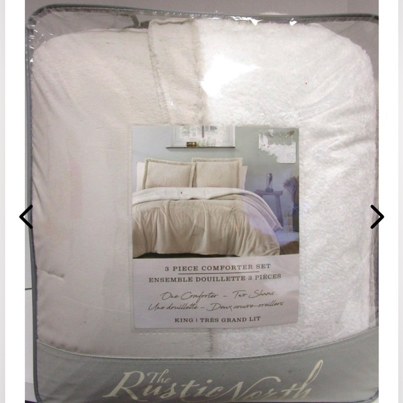 NEW The Rustic North Beige & White Fluffy King Size Comforter & Shams 104 X 90